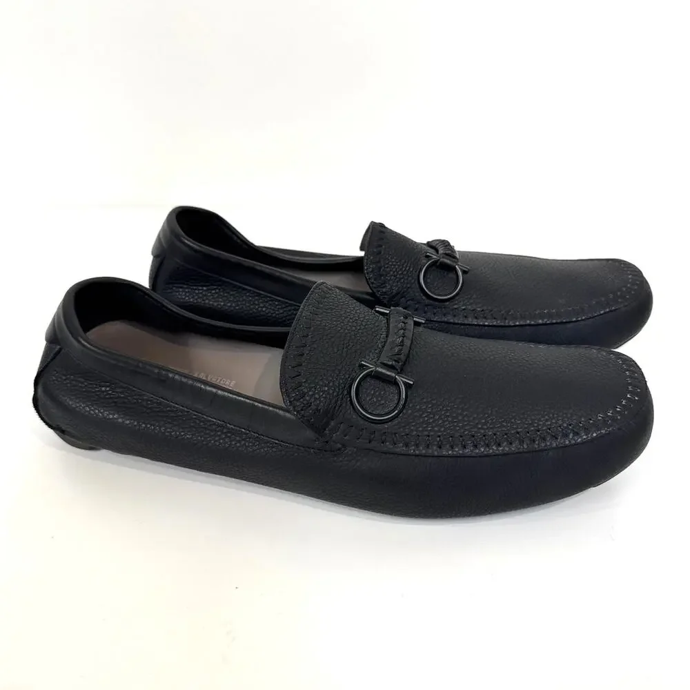 Salvatore FERRAGAMO Grandioso Black Leather Gancini Bit Driving Loafer 10.5 Shoe